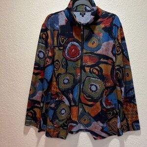 Abstract Print Zip-Front Varsity Jacket - Multicolor
